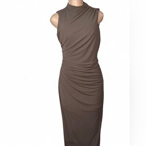 Zara Brown Draped Midi Dress